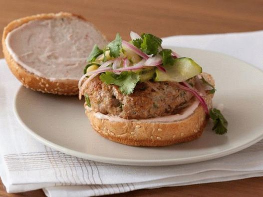 Foto, hamburgery, s, moriak, a, ázijský, uhorka,