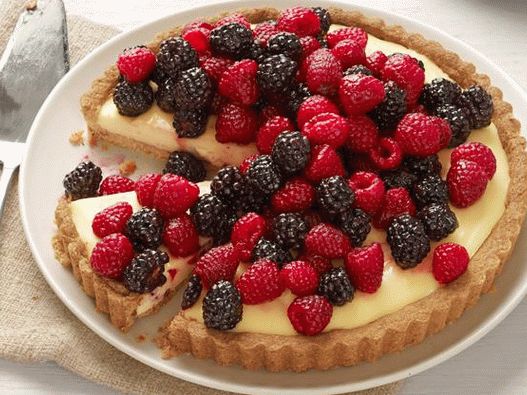 Fotografie, tvarohový koláč, s, puding, a, berries