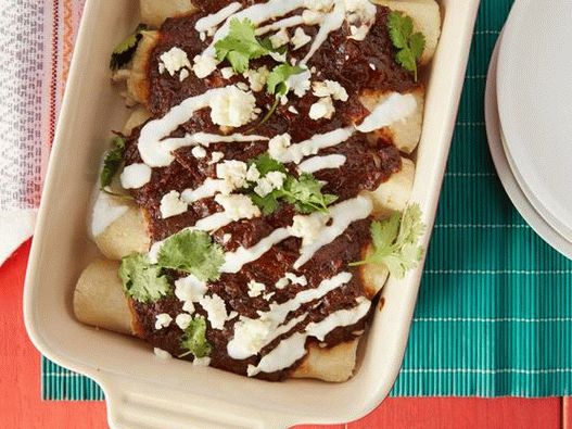 Enchiladas, s, kuracie mäso, a, krtko, blanc, drzosť