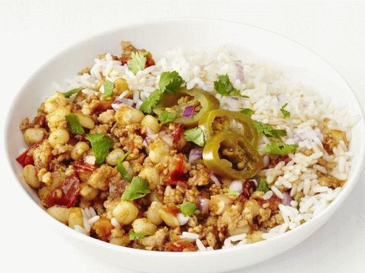 Foto, ryža, s, moriak, chilli, drzosť, s, kukurica