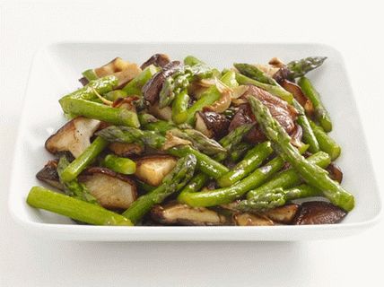 Foto, ázijský, špargľa, s, shiitake huby