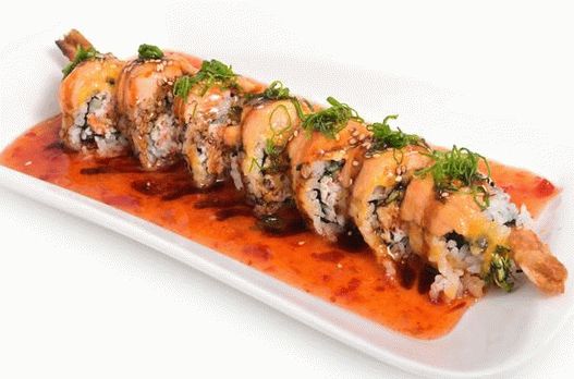 Photo Sushi rolky s krevetami v cestíčku a zázvorovej omáčke