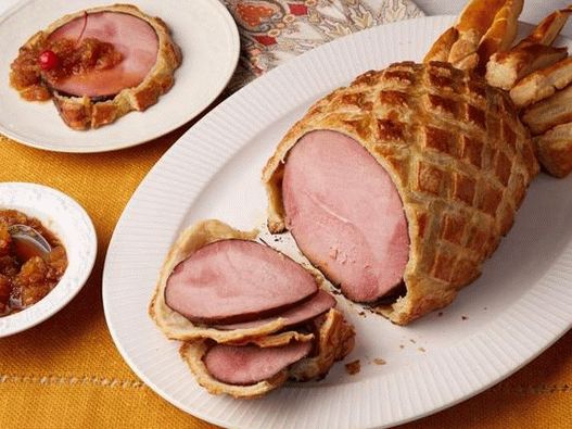 Photo Ham, pečený, do, zákusok, s, ananás, pyré