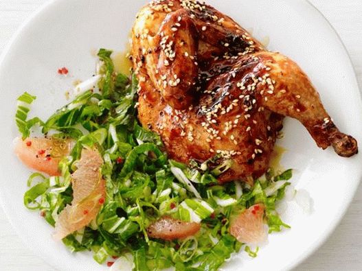Teriyaki, sliepka, s, bok, choy, kapusta