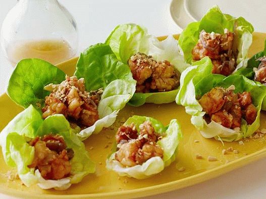 Foto, vyprážaný, garnát, do, Bib-šalátový, misa